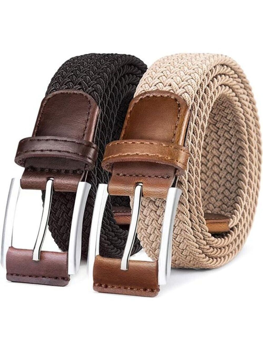 Mens Elastic Braided Belt 2Pack Stretch Adjustable Casual Golf Jeans Waist Belt